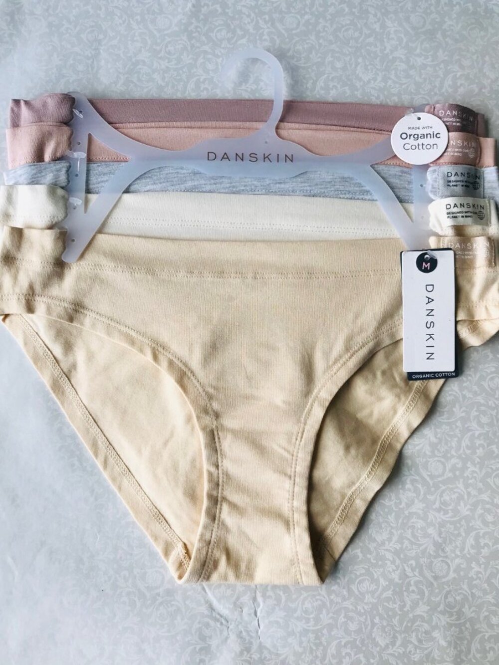 Danskin Intimates, Organic Cotton 95% Bikinis Panties , 5 Pack , Size : M